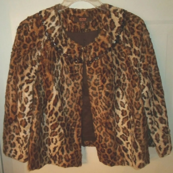 Victor Alfaro faux Leppard fur jacket vintage NWOT - Picture 2 of 7